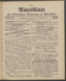 Amtsblatt der Königlichen Regierung zu Allenstein, 1913 Jg. 9, Stück 49 + Sonderbeilage, 3 Extrablatt