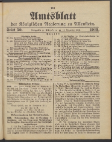 Amtsblatt der Königlichen Regierung zu Allenstein, 1913 Jg. 9, Stück 50 + 3 Extrablatt