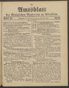 Amtsblatt der Königlichen Regierung zu Allenstein, 1913 Jg. 9, Stück 51 + 3 Extrablatt, Sonderbeilage