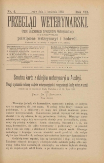 Przegląd Weterynarski : organ Galicyjskiego Towarzystwa Weterynarskiego : czasopismo poświęcone weterynaryi i hodowli, 1892 R. 7, nr 4