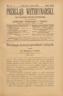 Przegląd Weterynarski : organ Galicyjskiego Towarzystwa Weterynarskiego : czasopismo poświęcone weterynaryi i hodowli, 1901 R. 16, nr 3