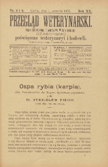 Przegląd Weterynarski : organ Galicyjskiego Towarzystwa Weterynarskiego : czasopismo poświęcone weterynaryi i hodowli, 1905 R. 20, nr 8 i 9