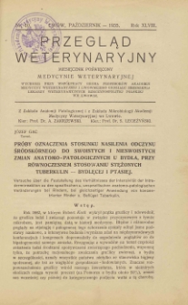 Przegląd Weterynaryjny : miesięcznik poświęcony medycynie weterynaryjnej : wychodzi przy współpracy grona profesorów Akademji Medycyny Weterynaryjnej i Lwowskiego Oddziału Zrzeszenia Lekarzy Weterynaryjnych Rzeczypospolitej Polskiej we Lwowie, 1935 R. 48, nr 10