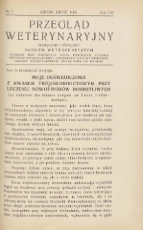 Przegląd Weterynaryjny : miesięcznik poświęcony naukom weterynaryjnym : wychodzi przy współpracy grona profesorów Akademii Medycyny Weterynaryjnej i Lwowskiego Oddziału Zrzeszenia Lekarzy Weterynaryjnych Rzeczypospolitej Polskiej we Lwowie, 1938 R. 53, nr 7