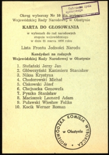 Karta do głosowania w wyborach do rad narodowych. [1]
