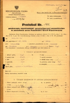 Protokół Nr 142 przekazania przesiedleńcowi gospodarstwa