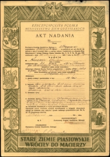 Akt nadania gospodarstwa rolnego. 1