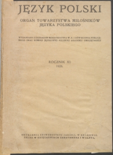 Język Polski, 1926, Rocznik XI