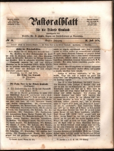 Pastoralblatt für die Diözese Ermland, 1874, nr 14