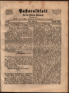 Pastoralblatt für die Diözese Ermland, 1876, nr 8