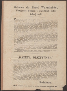 Odezwa do Braci Warmiaków, Przyjaciół Warmii i wszystkich ludzi dobrej woli