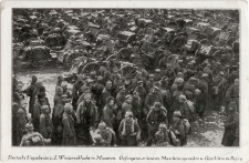 Deutsche Siegesbeute aus der Winterschlacht in Masuren. Gefangene, erbeutete Maschinengewehre und Geschütze in Sejny
