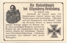 Die Riefenkämpfe bei Gilgenburg-Ortelsburg 31. August 1914.